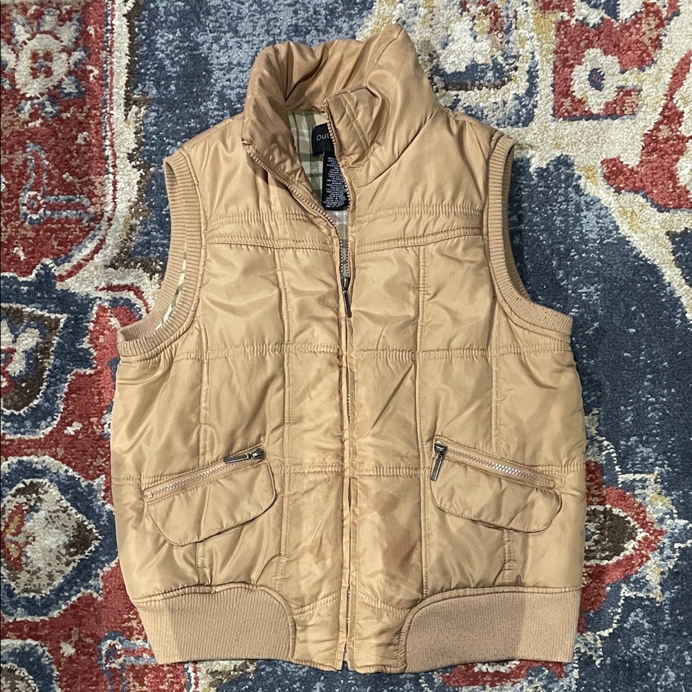 Outer Edge Beige Quilted Vest with Pockets
